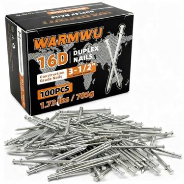 Imagem de Warmwu Pregos duplex 16d de 8 cm, 400 peças, ferramentas de molde de cabeça dupla para construção temporária, aço calibre 8, haste lisa, reutilizável e resistente