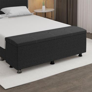 Imagem de Baú Sapateira Estofada Casal King Size 195 Cm Terra Linho Skybox Cor Preto
