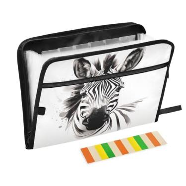 Imagem de Wassud Pasta organizadora de arquivos de papel A4 com cabeça de zebra, pasta organizadora de documentos, com etiquetas, pasta de arquivos expansível, 13 bolsos
