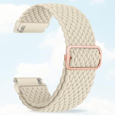 Imagem de Pulseira esportiva de nylon trançado elástico de 20 mm e 22 mm, liberação rápida, ajustável, compatível com Samsung Fitbit, substituição confortável para homens e mulheres (Starlight, 20 mm)