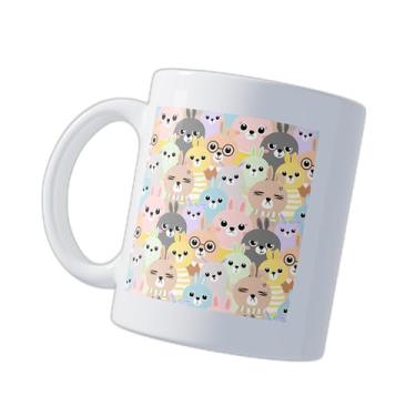 Imagem de Caneca Xícara de Café Porcelana 300ml Com Desenho de Coelhos Coloridos