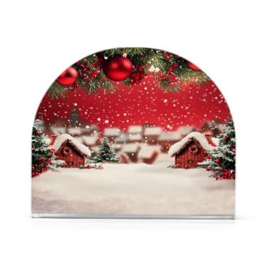 Imagem de Qilmy Suporte de guardanapo de sinos de Natal para mesas, porta-guardanapos de papel de prato acrílico elegante, dispensador de papel de seda independente moderno para sala de jantar, sala de estar