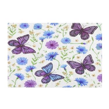 Imagem de Burbuja Tapete de banho Butterfles, tapete de banheiro absorvente extra macio com suporte antiderrapante para banheiro, banheira, chuveiro, 40 x 61 cm