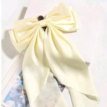 Imagem de Clipe de Cabelo Grande com Laço em Tecido Cetim Premium — Acessório Feminino Clássico e Sofisticado(Bege Claro)