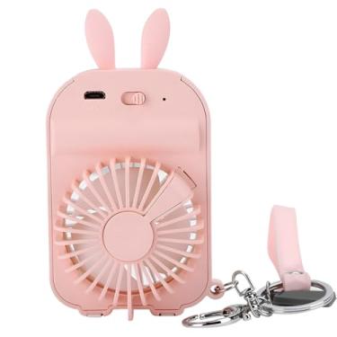 Imagem de Mini Ventilador Portátil com Design de Coelho, Rosa, 2 Velocidades, Recarregável USB, com Chaveiro e Cabo, 11.8cm
