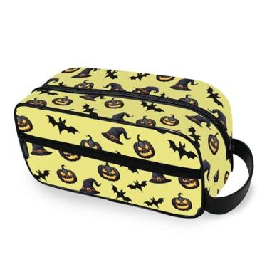 Imagem de Burbuja Pumpkins Chapéus de bruxa morcegos bolsa de higiene de viagem para mulheres e homens, bolsa organizadora portátil de maquiagem para artigos de higiene pessoal acessórios com alça