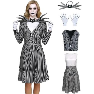 Imagem de Poboola Fantasia de Jack Fantasia de Natal Esqueleto Esqueleto Fantasia de Halloween Sally Cosplay Gótico Jaqueta com Luvas, Conjunto 01, P