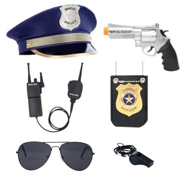 Imagem de QPCOS Kit de dramatização de policial acessórios para fantasia de policial Swat festa de Halloween (com arma de brinquedo, médio)