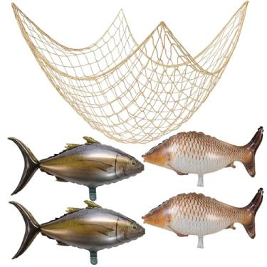 Imagem de Conjunto de 5 balões de peixe, peixes infláveis, decorações de festa de pesca, adequado para entusiastas de pesca e decorações de festa com tema de oceano