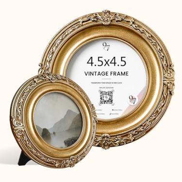 Imagem de 97 Decor Mini porta-retrato redondo 10 x 10 cm - Moldura redonda 10 x 10 cm, moldura dourada pequena de 10 cm para pendurar na parede, decoração de casa antiga (SP2010)