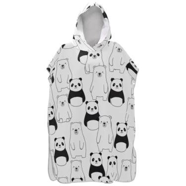 Imagem de Joisal Poncho de surfe trocador roupão adulto praia moletom toalha absorvente natação ponchos femininos com capuz fofo urso panda branco