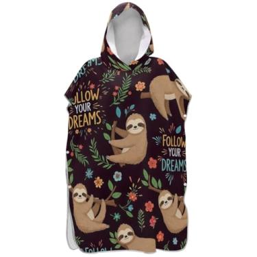 Imagem de Joisal Lindo poncho de surf marrom preguiça para adultos trocador de roupa de praia com capuz toalha de banho leve masculina poncho com capuz