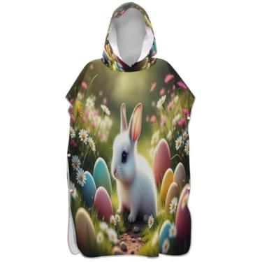 Imagem de Joisal Roupão para adultos, poncho de surfe, com capuz, toalha de natação, fofo, plus size, fofo, coelhinho da Páscoa, ponchos de praia florais para homens