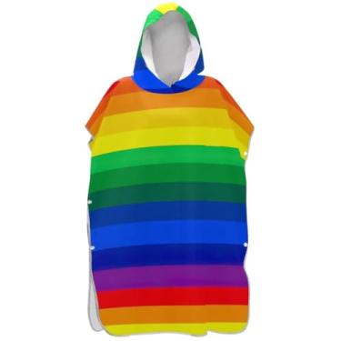 Imagem de Joisal Poncho de surfe para adultos trocador de roupa de praia com capuz toalha de banho absorvente arco-íris listras ponchos adultos para mulheres