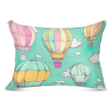 Imagem de Lindo balão de ar quente verde grande fronha de flanela com zíper longo fronha King Queen padrão fronha para cama de casa sofá, tamanho do corpo, 53 cm x 137 cm