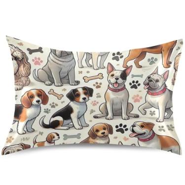 Imagem de Capa de almofada fofa de cetim marrom para família de cães para resfriamento de cabelo, capa de travesseiro padrão queen king padronizada para cama macia, tamanho Queen, 76 cm x 50 cm