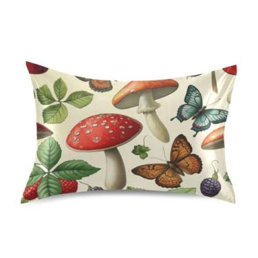 Imagem de Fronhas para cabelo vintage cogumelos folhas borboleta cetim resfriamento padrão king queen fronha de cama personalizada travesseiro tamanho queen 76.2 cm x 50.8 cm
