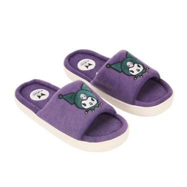 Imagem de Bioworld Pantufa feminina Kuromi Head Patch com bico aberto roxo, Patch de cabeça verde Kuromi, Large