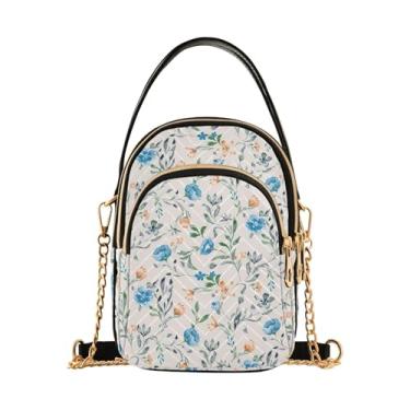 Imagem de Bolsa tiracolo feminina de folha de bordo de outono, bolsa de mão para mulheres, bolsa de ombro antirroubo para mulheres, Flores silvestres em aquarela azul, 15*21*8cm