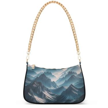 Imagem de Girassóis Tie Dye Estampa Leopardo Lindas Bolsas Femininas Pequena Bolsa Hobo Mulheres Pequenas Bolsas de Mão Corrente Lindas Bolsas de Ombro, Montanhas com paisagem índigo