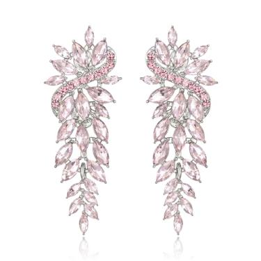 Imagem de Crysdue Brincos pendentes de candelabro de strass, brincos de cristal marquise para noivas, noivas, mulheres, joias formais de formatura, Zinco, Cristal