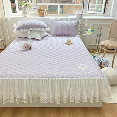 Imagem de TRGCJGH Tapete de seda gelada, colchão legal de verão, cobertor de seda gelada, fronha macia e durável, lençol de cima e lençol com elástico, roxo - 150 x 200 cm