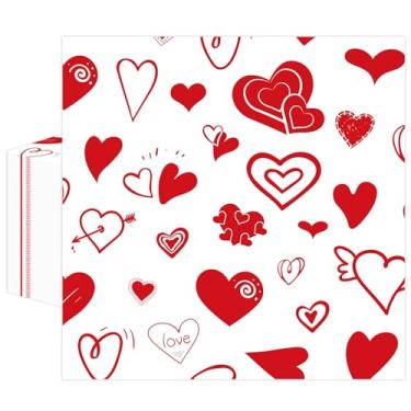 Imagem de 50 guardanapos de dia dos namorados 33 x 33 centímetros, guardanapos de papel de coração vermelho guardanapos descartáveis para festa de almoço guardanapos de coquetel para dia dos namorados, noivados