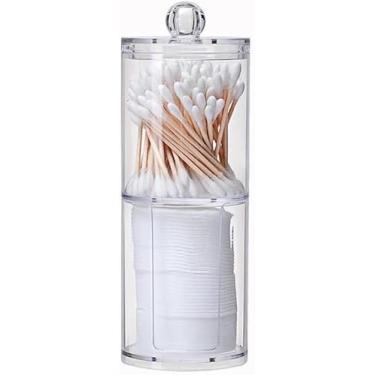 Imagem de Porta Disco de Algodão e Cotonetes Transparente com Tampa, Organizador Duplo em Plástico, 17cm x 7cm