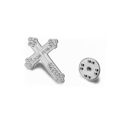 Imagem de Amaxer Broche de cruz latina de cristal de aço inoxidável para homens e mulheres joia de fé católica cristã acessório broche de lapela para igreja casamento batismo traje formal, Medium, Aço