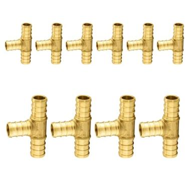 Imagem de Pacote com 10 acessórios PEX Niikappu 3/10.2 cm x 3/10.2 cm Pex Tee, acessórios de tubulação de crimpagem de latão para tubos PEX, ASTM F1807