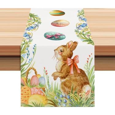 Imagem de Toalha de Mesa de Páscoa | 183 x 33 cm Decorações Retangulares Coloridas de Primavera,Toalha De Mesa Para Páscoa Com Coelho - Para Aniversário Festa Feriado Casa Restaurante Piquenique