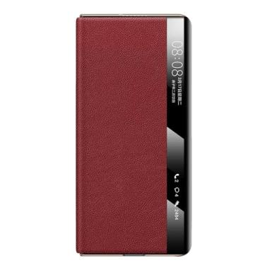 Imagem de LYJSMGZ Capa de couro genuíno para Huawei Mate X7, padrão Napa magnético galvanizado, capa de proteção de corpo inteiro, suporta carregamento sem fio, vermelho, Mate X7