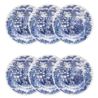 Imagem de Kit Jogo 6 Pratos Fundos Biona Cena Inglesa em Cerâmica Decorada 21,5 