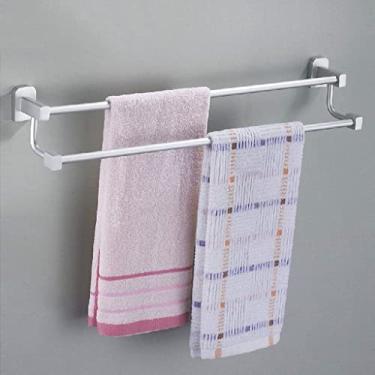Imagem de Toalheiro simples, suporte de armazenamento de toalhas de alumínio grosso, barra dupla criativa para pendurar na parede toalheiros de banheiro, para toalhas, toalhas de chá, comprimento de 60 cm