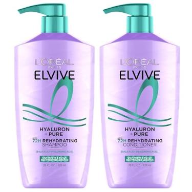 Imagem de L'Oreal Paris Elvive Hyaluron + Pure Shampoo e Condicionador, Shampoo Clareador e Condicionador Reidratante com Ácido Salicílico e Ácido Hialurônico, 1 Kit