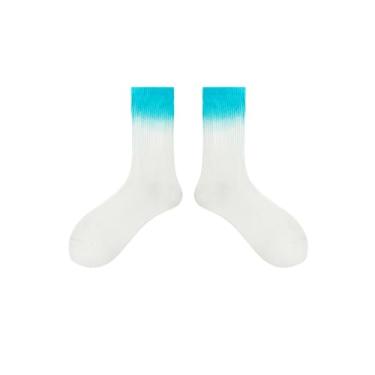 Imagem de Meias de cor gradiente, meias femininas de cano médio, absorção de suor (azul), Azul claro, One Size
