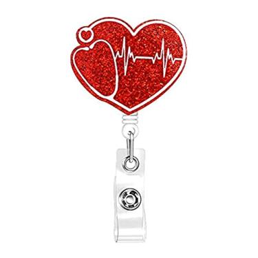 Imagem de Carretel de crachá de acrílico com glitter, suporte giratório retrátil para cartão de identificação com clipe de metal para cartões de acesso ao trabalho (vermelho)