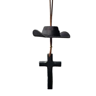 Imagem de para Espelho de - Ornamento Rústico Cruz e Chapéu de Cowboy - Acessórios Divertidos para Retrovisor de | Para Interior de SUV, RV, Sedã, Automóvel, Motorista, Homem, Mulher, Aniversário