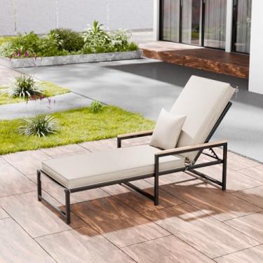 Imagem de Almofadas para espreguiçadeiras ao ar livre, à prova d'água e resistentes ao desbotamento e à prova de desbotamento, almofadas de espreguiçadeira com capa removível, almofada de espreguiçadeira com