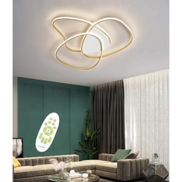 Imagem de Luminária de teto LED moderna com controle remoto, dimerizável, ideal para salas de estar, quartos, escritórios e restaurantes. Diâmetro de 80 cm (Dourada, 80 cm).