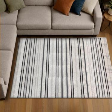 Imagem de 1 Tapete Sala Sofá Antiderrapante Grande 150X200 Js Do Li Vr (M60 Areia Cinza - Listrado Geométrico Moderno)