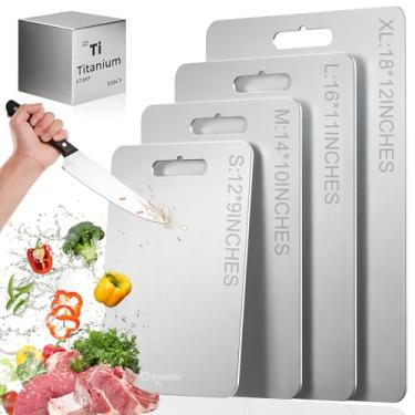 Imagem de Tábua de corte de titânio, tábuas de corte de titânio 100% puro para cozinha, tábua de cortar lavável na lava-louças, dupla face projetada para separar carne crua, frutas e legumes, resistente ao odor