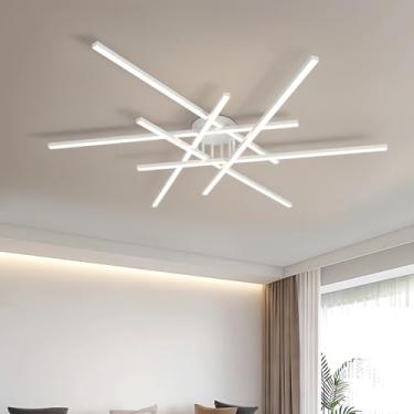 Imagem de Luminária de teto LED moderna de 145 cm, embutida, com temperatura de cor de 3000K a 6000K, dimerizável, para sala de estar, com controle remoto, em acrílico, ideal para quarto, sala de jant