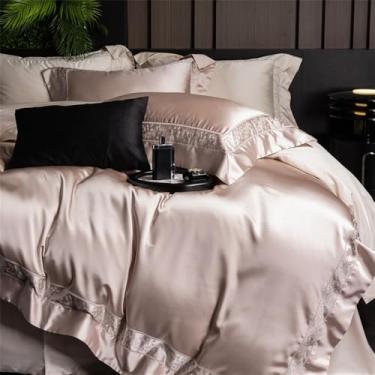 Imagem de Conjunto de cama Precision Brocade Soft Silky com bordado, capa de edredom, lençol de baixo e lençol de elástico, cor 2, lençol de baixo 1,5MBed