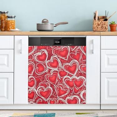 Imagem de ATTX Capa magnética para lava-louças Dia dos Namorados | Adesivo decorativo de eletrodomésticos de 58 x 66 cm para armários domésticos e eletrodomésticos #153