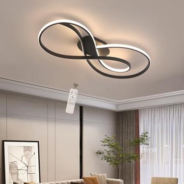 Imagem de Luminária de teto LED regulável, elegante, para quarto e sala de estar, com controle remoto, design moderno e criativo em metal, iluminação decorativa interna para quarto, cozinha e escritór