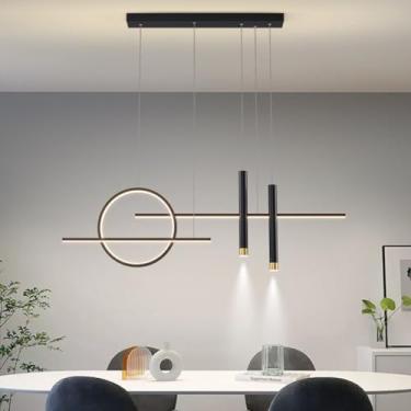 Imagem de Lustre de teto LED moderno para interiores, com intensidade regulável, ideal para cozinha, sala de estar, mesa de jantar e escritório (preto, 120 cm).