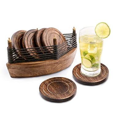 Imagem de Divit Coasters Porta-copos de madeira para bebidas, ecológico, absorvente, feito à mão com aparência antiga (organizador de mesa de jantar)