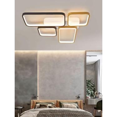 Imagem de Luminária de teto LED moderna para sala de estar, design quadrado dourado, com intensidade regulável, ideal para quarto, cozinha e sala de jantar (62 cm).