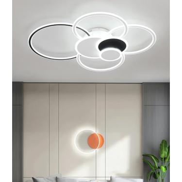 Imagem de Luminária de teto moderna para sala de estar, com iluminação interna e externa, LED, preta, grande, dimerizável, com controle remoto, ideal para quarto, hall de entrada (preta, 90 cm).